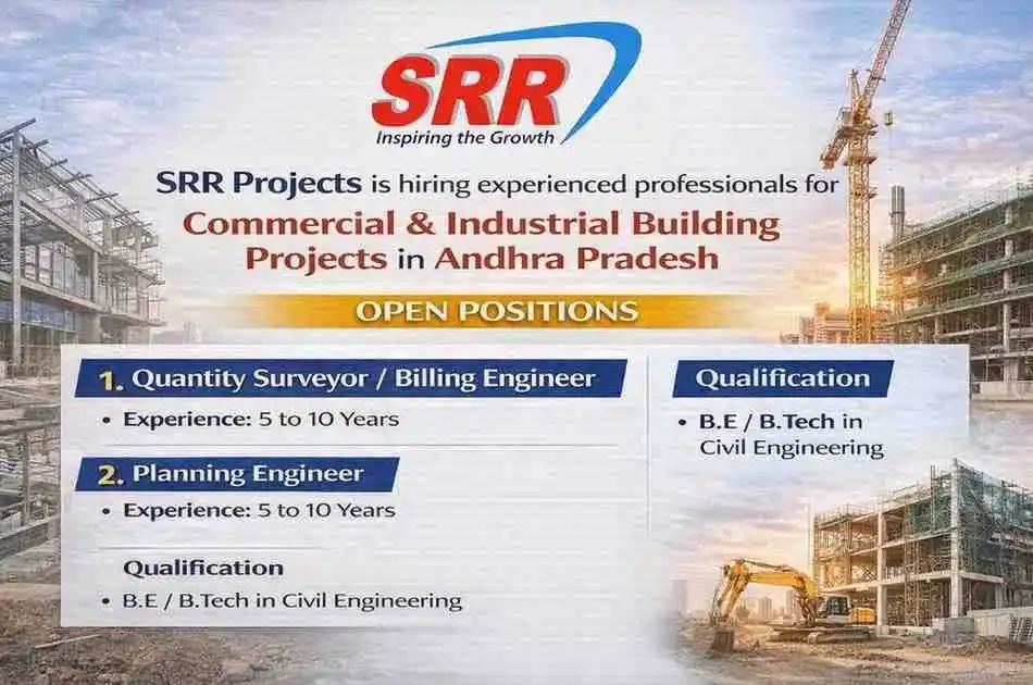 SRR Projects Hiring 2026 | Quantity Surveyor, Billing, Planning Engineer Jobs | Andhra Pradesh Vacancy