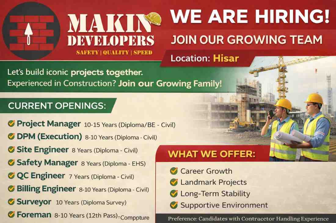 Makin Developers – Hiring for Multiple Construction Roles (Hisar)