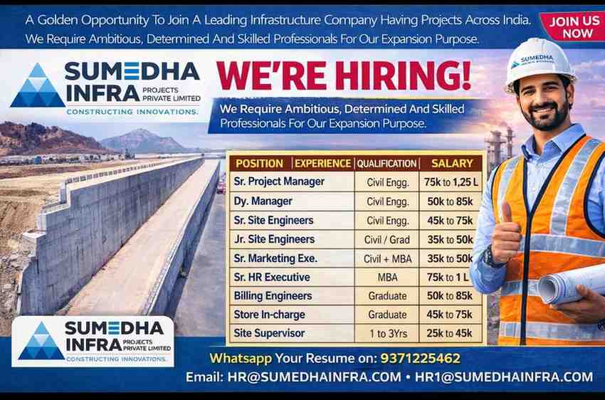 Sumedha Infra Projects Private Limited Recruitment 2026 | Construction Jobs Near Me