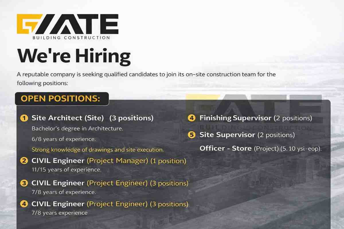 Gate Building Construction Hiring 2026 | Civil Supervisor Jobs
