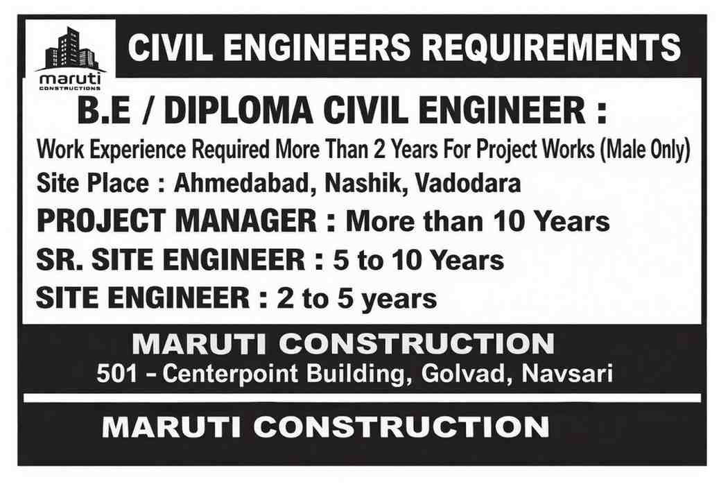 Maruti Construction Recruitment 2026 | For Civil Site Engineer Jobs
