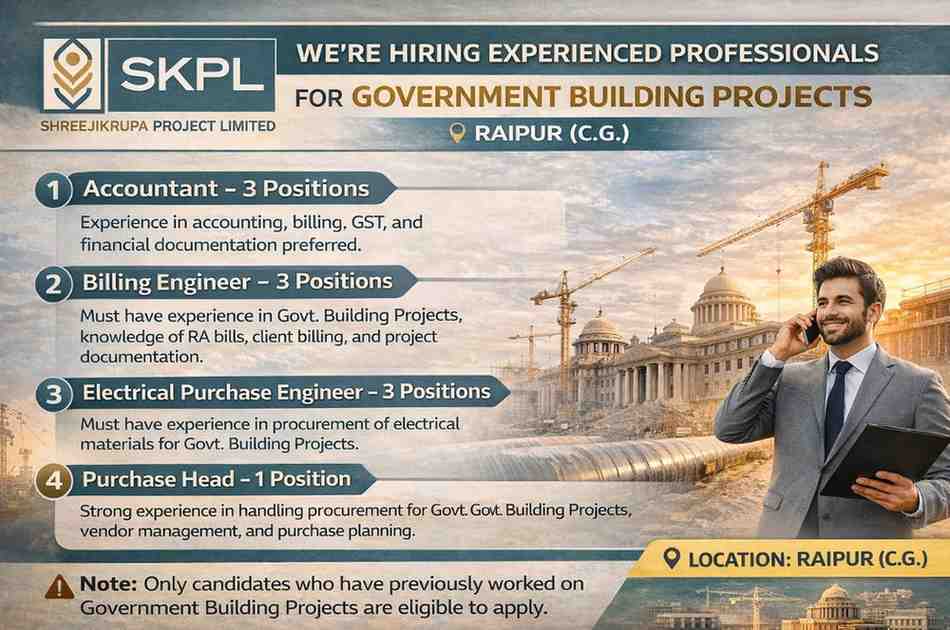 Shreejikrupa Project Ltd Recruitment 2026| Government Building Projects
