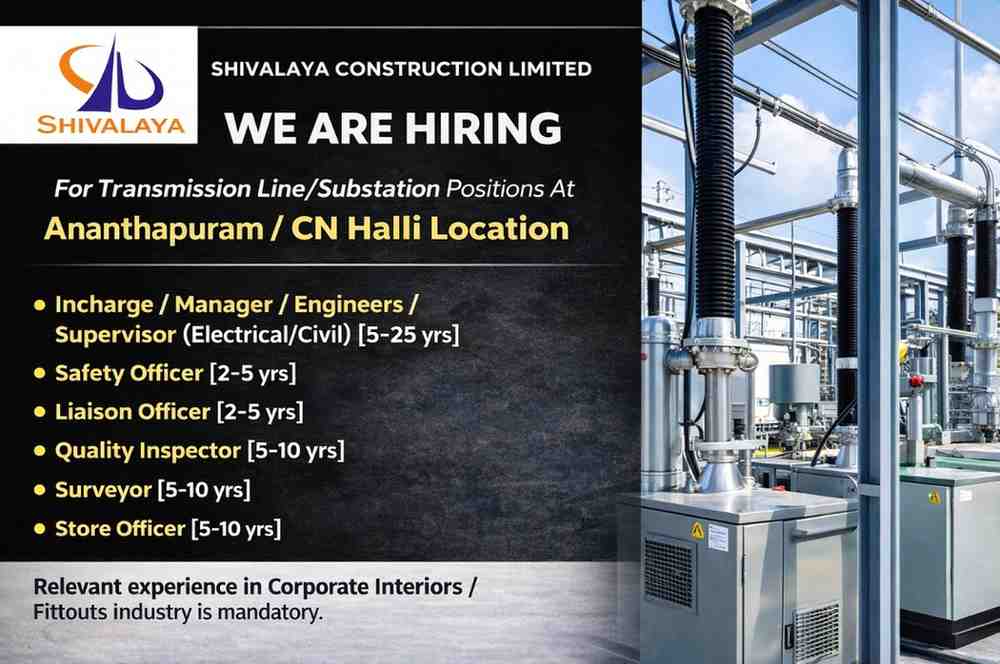 Shivalaya Construction Limited Hiring for Transmission Line & Substation Projects | Jobs in Ananthapuram / CN Halli 2026