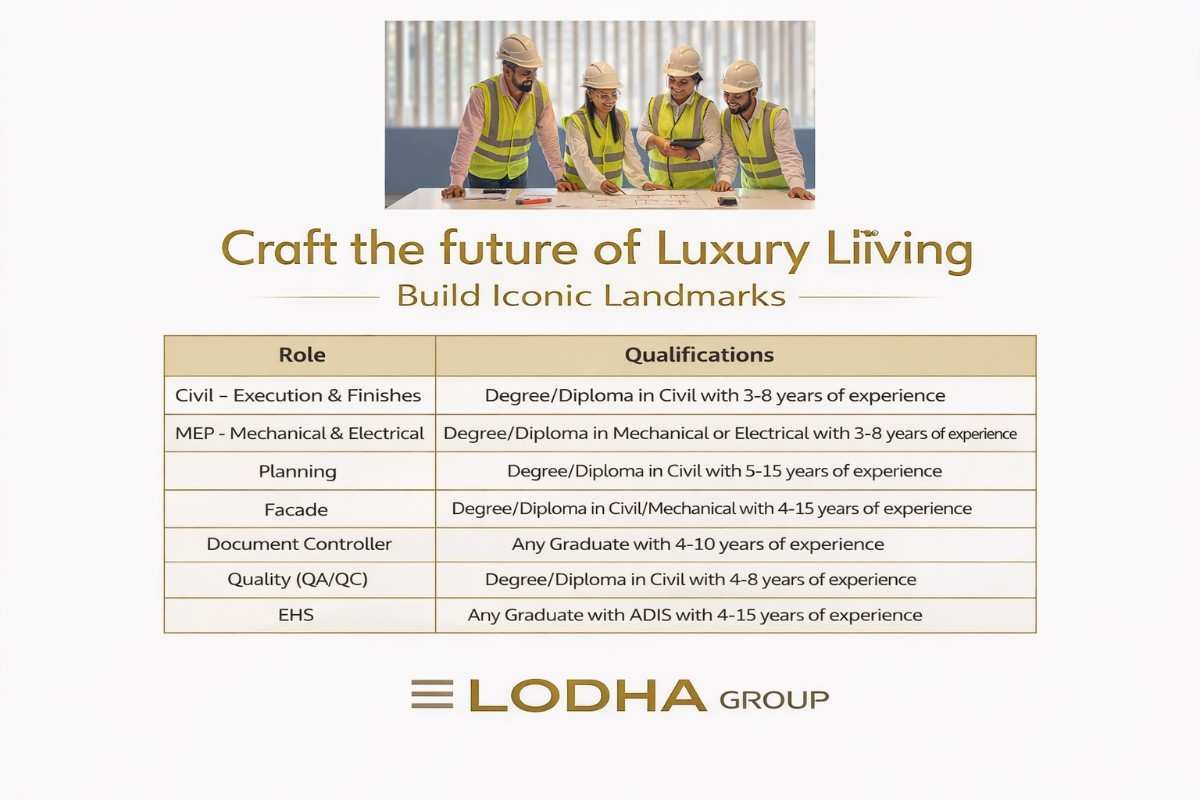 Lodha Group Walk-In Interview 2026 | Civil, MEP, Planning & EHS Jobs Mumbai