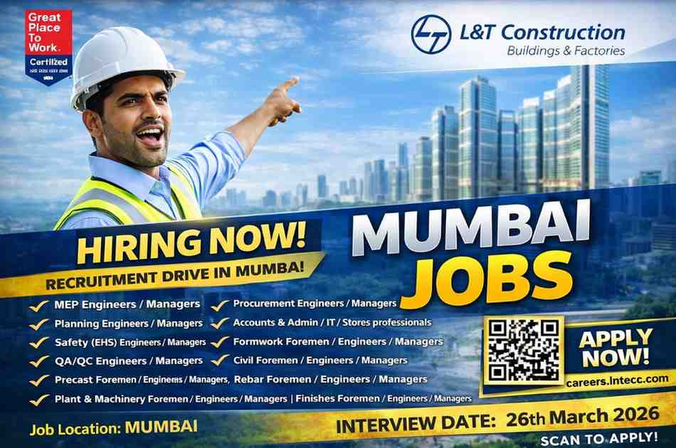 L&T Construction Recruitment 2026 Mumbai | Engineers, Managers & Foremen Hiring
