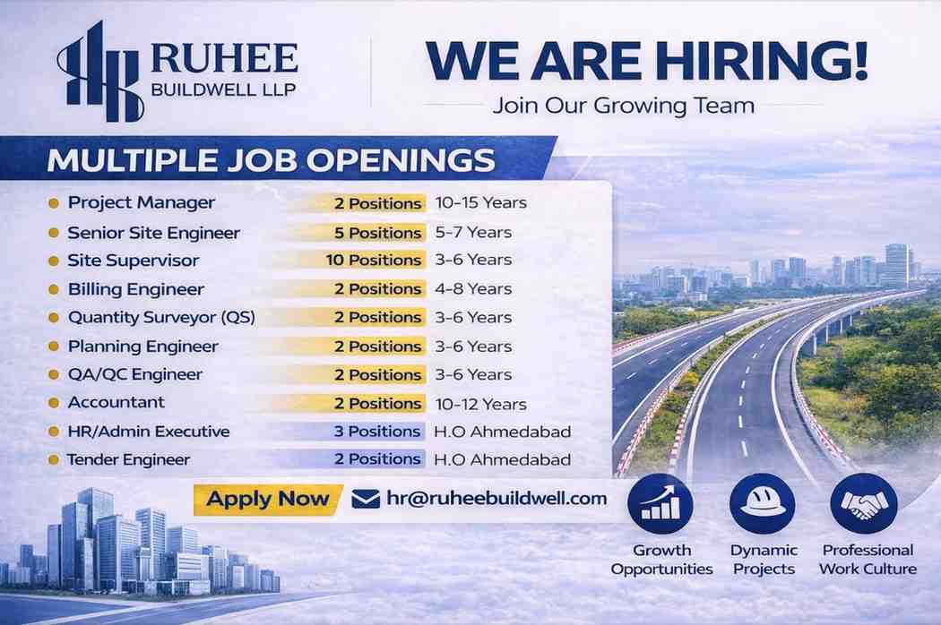 Ruhee Buildwell LLP Recruitment 2026 | Multiple Jobs in Civil, QA/QC, Planning, HR & Accounts
