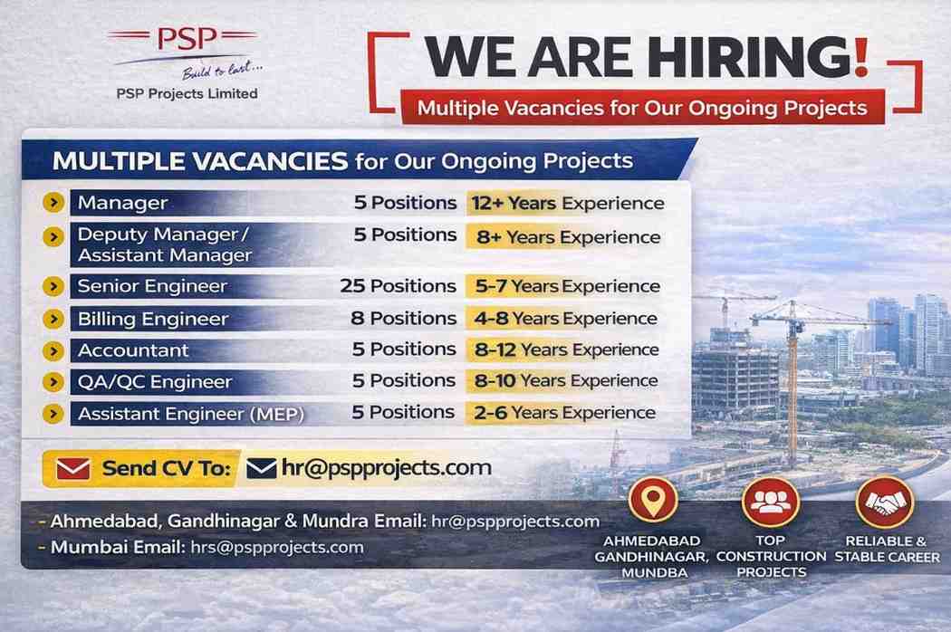 PSP Projects Limited Recruitment 2026 | Planning, Billing, QA/QC & MEP Jobs | Engineers & Managers Hiring