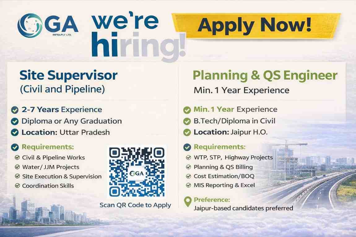 GA Infra Pvt Ltd Recruitment 2026 | Site Supervisor & Planning QS Engineer Jobs