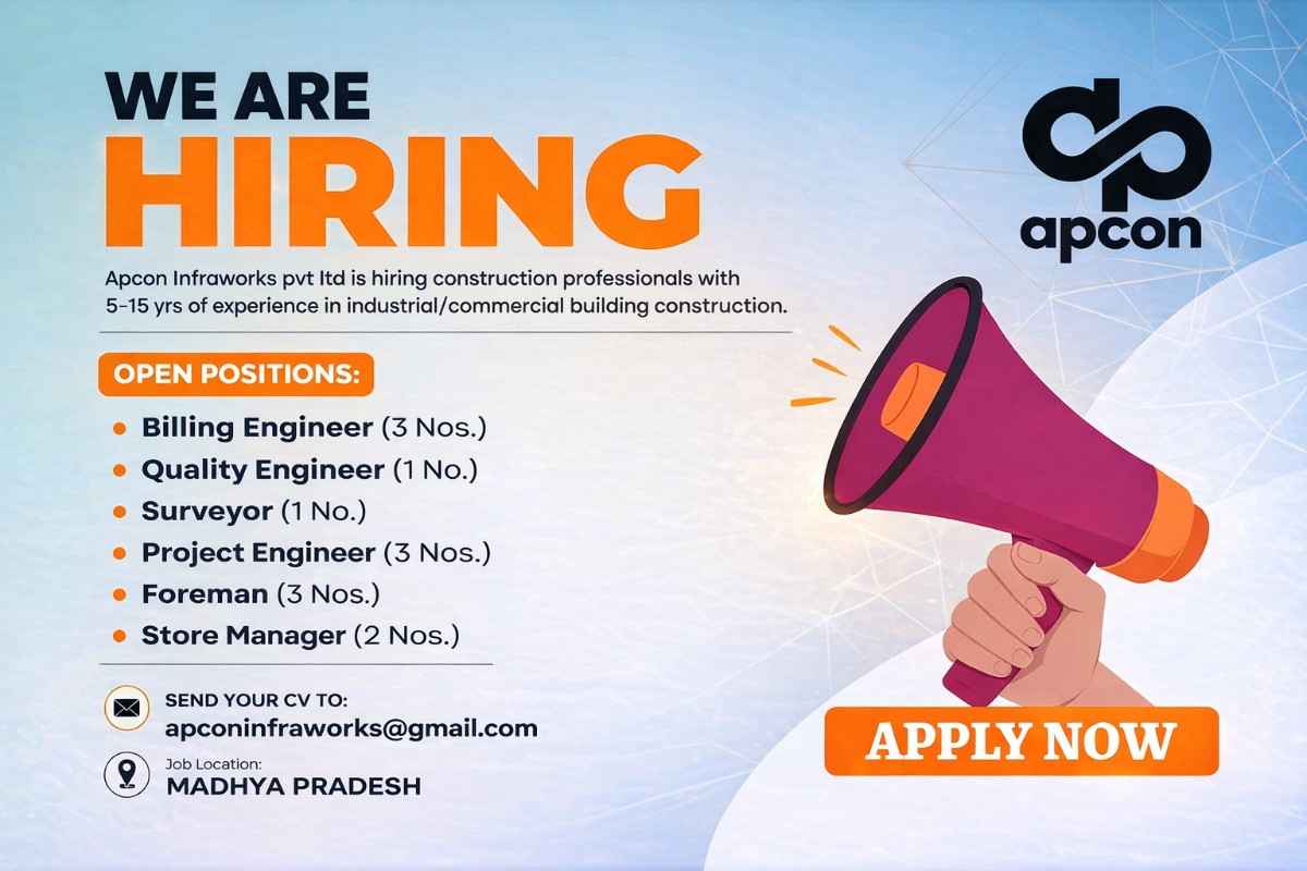 Apcon Infraworks Pvt Ltd Recruitment 2026 | Billing, Quality, Surveyor & Project Engineer Jobs