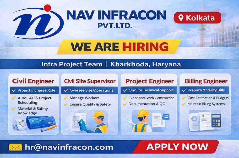 Nav Infracon Recruitment 2026 | Civil Engineer, Supervisor & Billing Engineer Jobs in Kolkata
