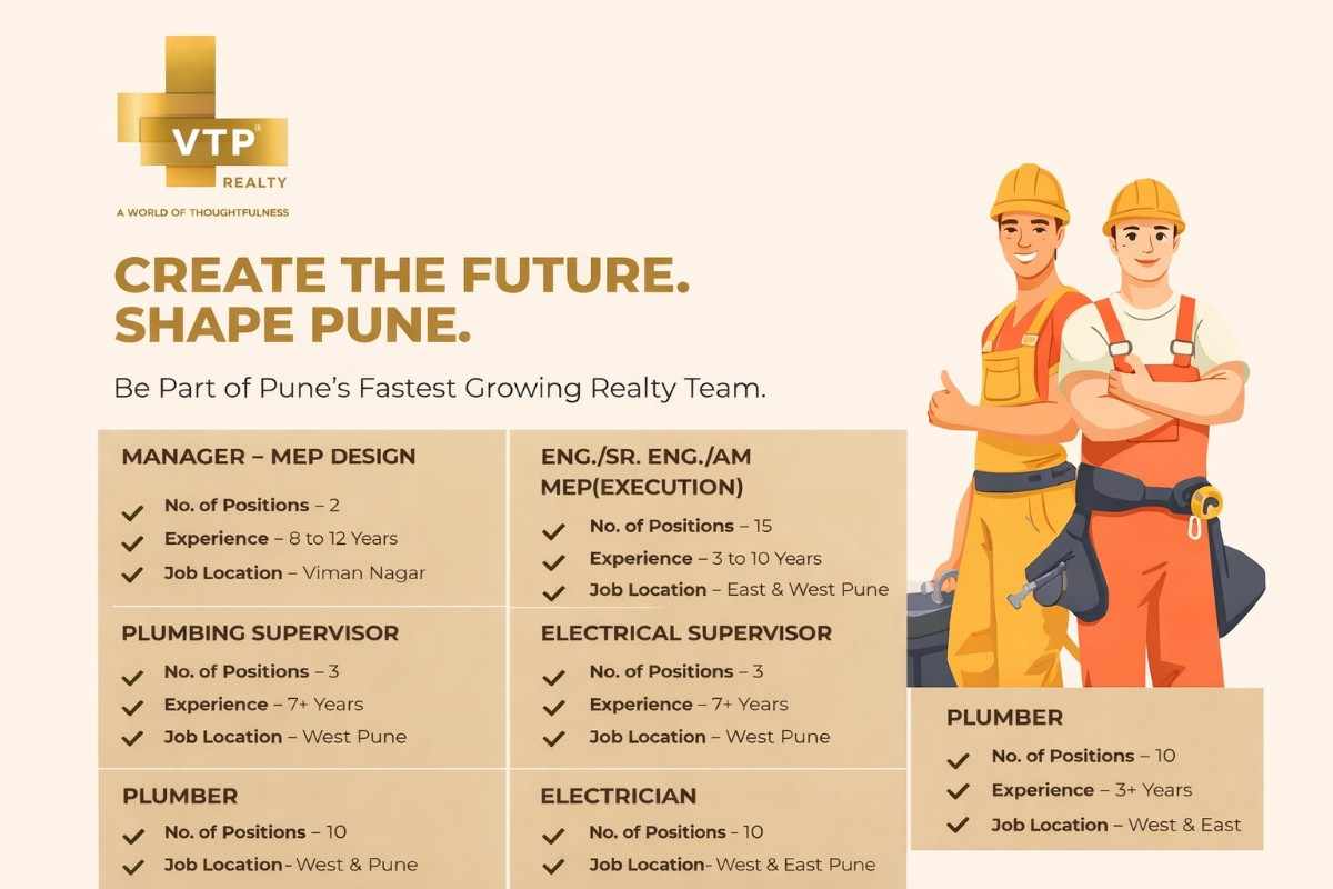 VTP Realty Walk-in Drive 2026 | MEP, Supervisor & Electrician Jobs in Pune