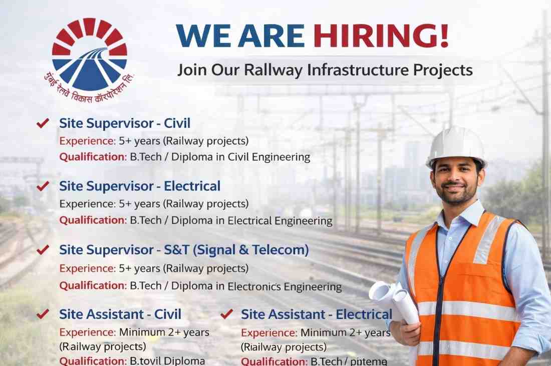 MRVC Railway Jobs 2026 | Site Supervisor & Site Assistant Civil Electrical S&T Hiring Mumbai Railway Projects