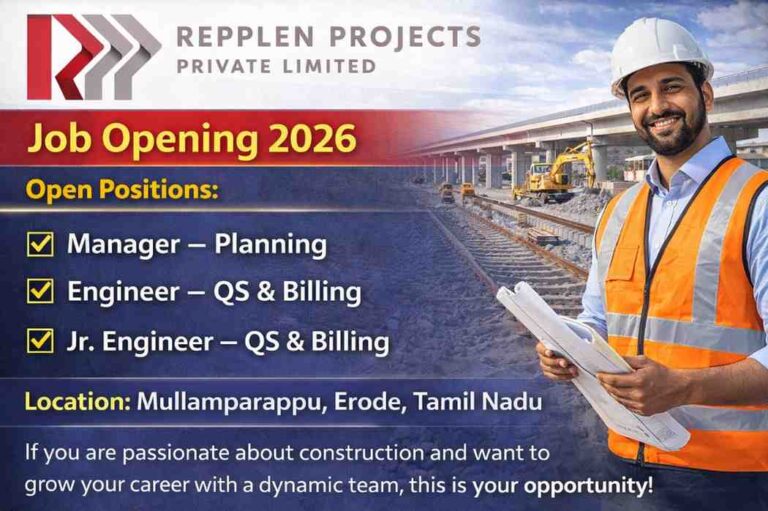 Repplen Projects Private Limited Hiring 2026 | • Location: Mullamparappu, Erode, Tamil Nadu