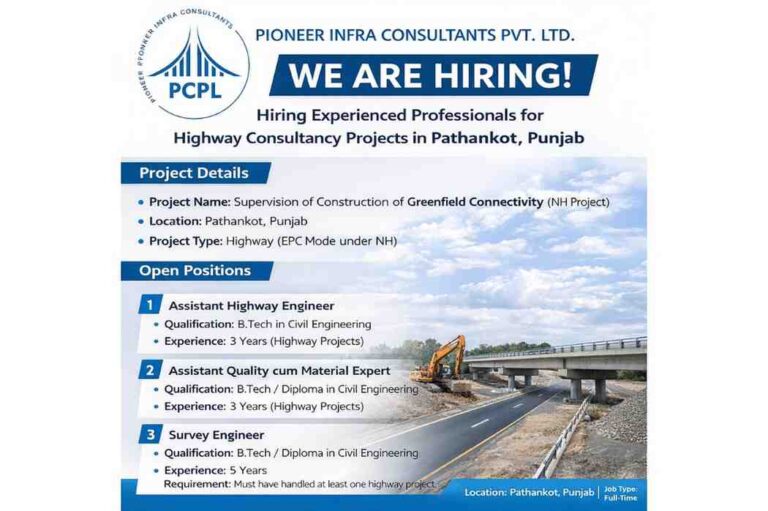 Pioneer Infra Consultants Recruitment 2026 | Highway Engineer & Survey Jobs in Pathankot