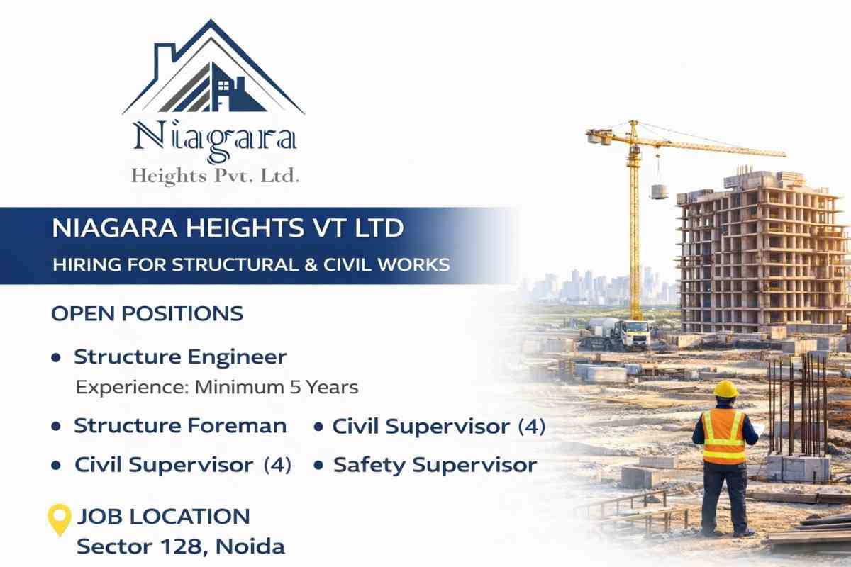 Niagara Heights Pvt Ltd Hiring 2026 | Structure Engineer, Foreman, Civil & Safety Supervisor Jobs