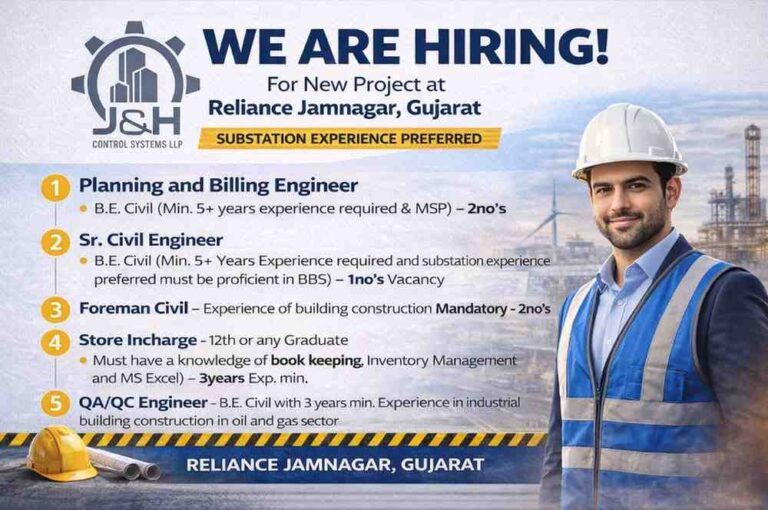J&H Control Systems LLP Hiring for Reliance Jamnagar Project | Engineering Jobs Gujarat 2026
