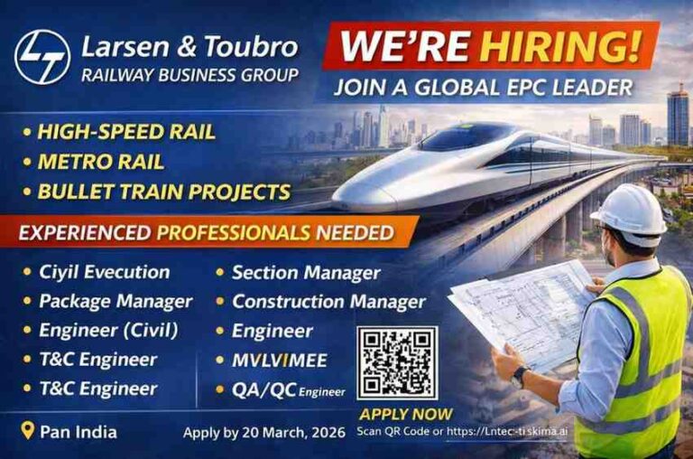Larsen & Toubro – Transportation IC Walk-In Drive 2026 IC | for major High-Speed Rail and Metro Projects.