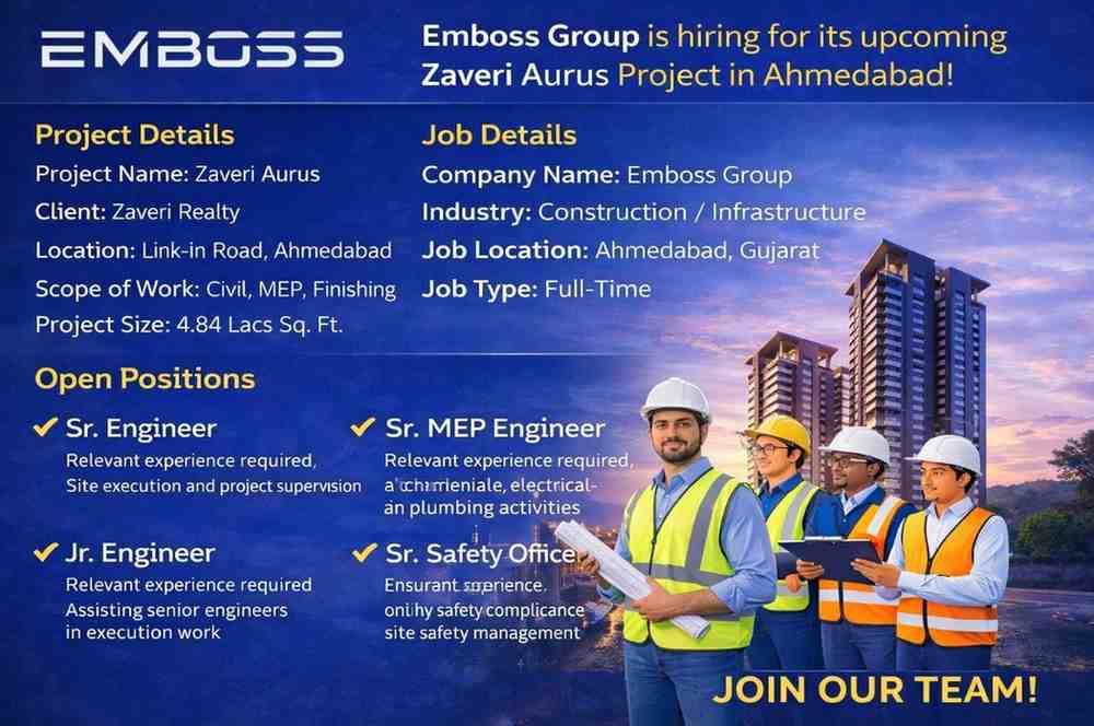 Emboss Group Recruitment 2026 | Engineer, MEP, Safety & Billing Jobs in Ahmedabad