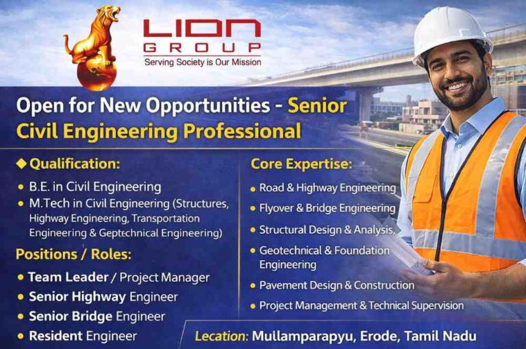 Lion Group New Vacancy 2026 | For Road, Flyover, Bridge, and Infrastructure Development Projects.