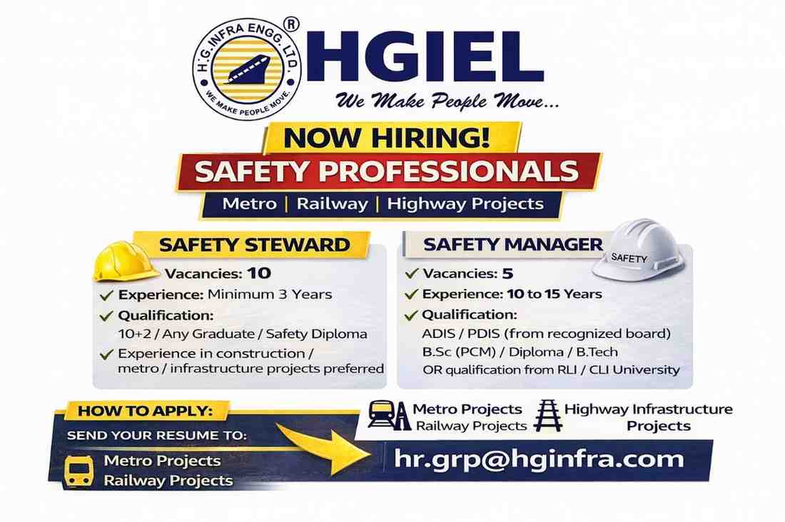 H.G. Infra Engineering Limited Recruitment 2026 | Safety Jobs in Metro, Railway & Highway Projects