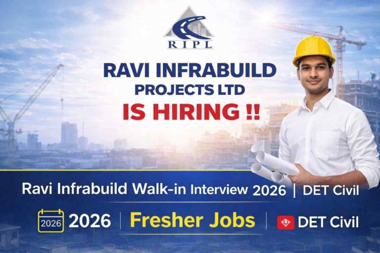 Ravi Infrabuild Walk-in Interview 2026 | DET Civil Engineer Fresher Jobs | Diploma Civil Vacancy Udaipur