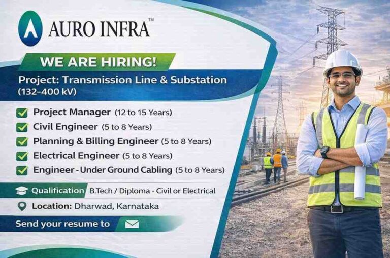 Auro Infra New Vacancy 2026 | for their Transmission Line & Substation Project 132–400 kV