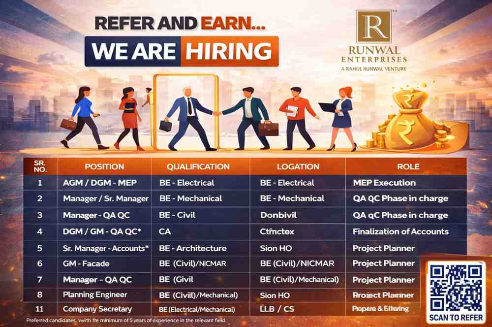 Runwal Enterprises Hiring 2026 Mumbai | MEP, QA QC, Civil Engineer, Architect, Accounts Jobs