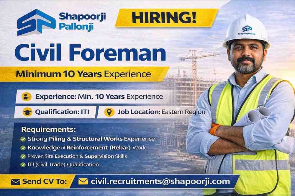Shapoorji Pallonji Recruitment 2026 | Civil Foreman Jobs in Eastern Region