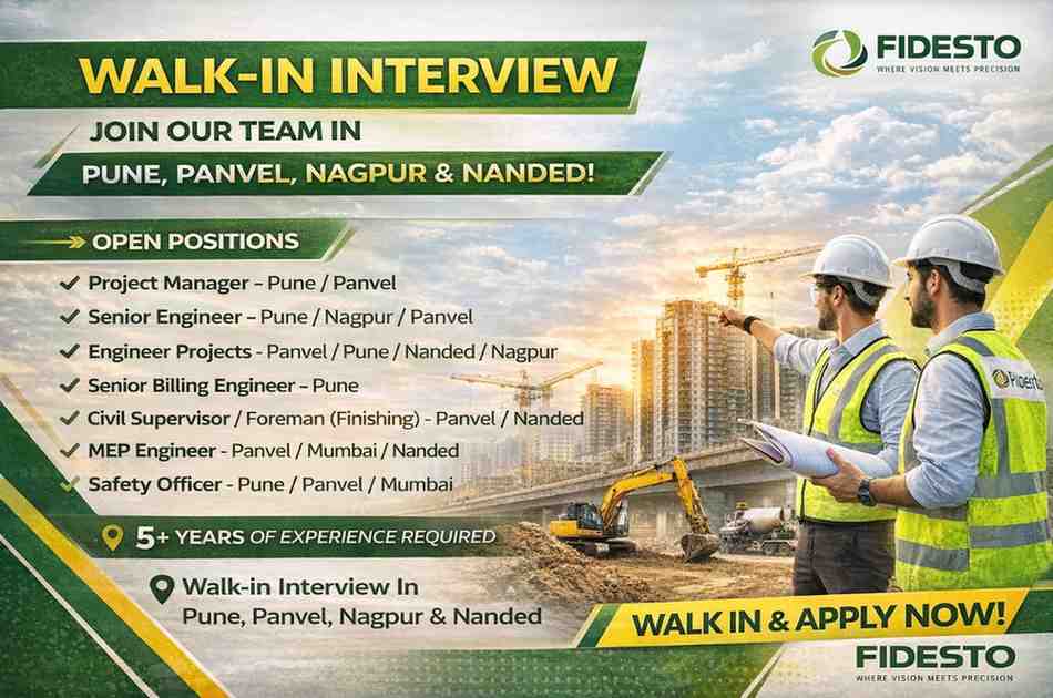 Fidesto Projects Private Ltd Walk In Drive 2026 | Date: 14 March 2026 (Saturday) | High-Rise Residential and Commercial Building Projects