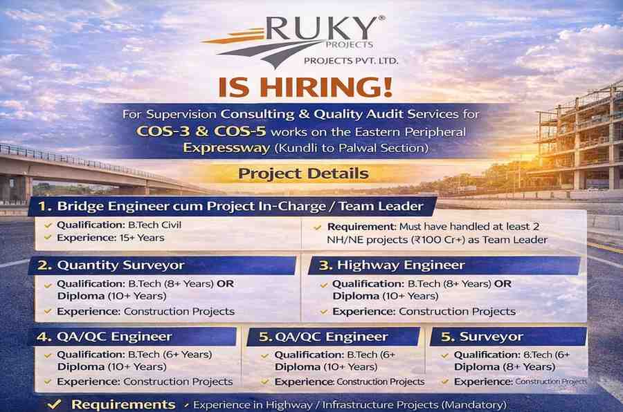 Ruky Projects Hiring 2026 | Highway Engineer, QA QC, Quantity Surveyor Jobs | Eastern Peripheral Expressway PMC Project