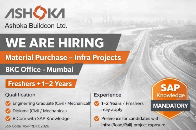 Ashoka Buildcon Limited – Hiring for Material Purchase (Infra Projects)