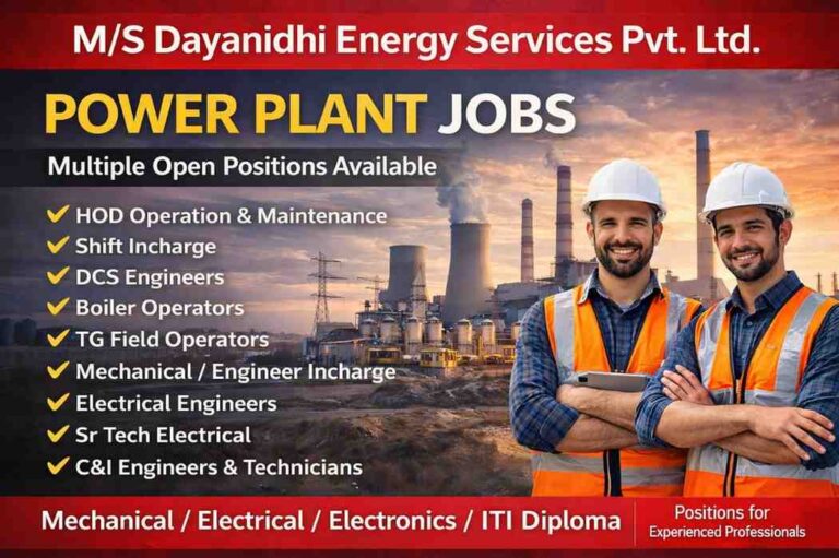 M/S Dayanidhi Energy Services Hiring 2026 | For Power Plant AFBC / CFBC and Travelling Grate Boiler
