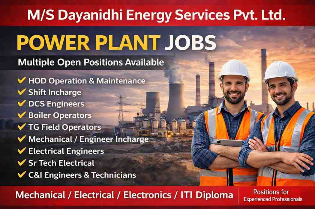 M/S Dayanidhi Energy Services Hiring 2026 | For Power Plant AFBC / CFBC and Travelling Grate Boiler