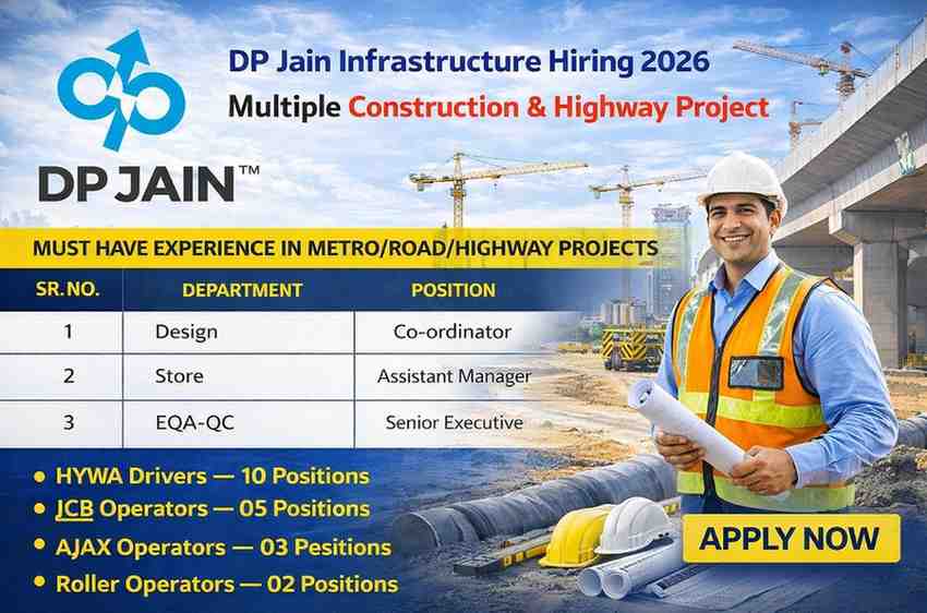 D P Jain & Co. Infrastructure Pvt Ltd Recruitment 2026 | For Road, Highway, Metro, and Civil Construction Projects