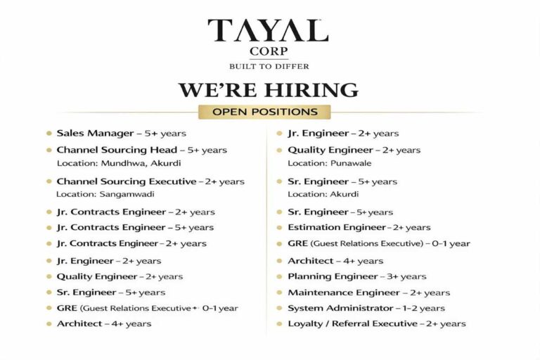 Tayal Corp Hiring 2026 | Real Estate Jobs in Pune (Multiple Positions)