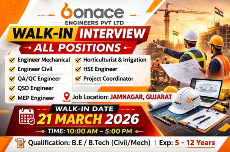 Bonace Engineers Pvt Ltd – Walk-In Interview 2026 | Engineering Jobs in Jamnagar