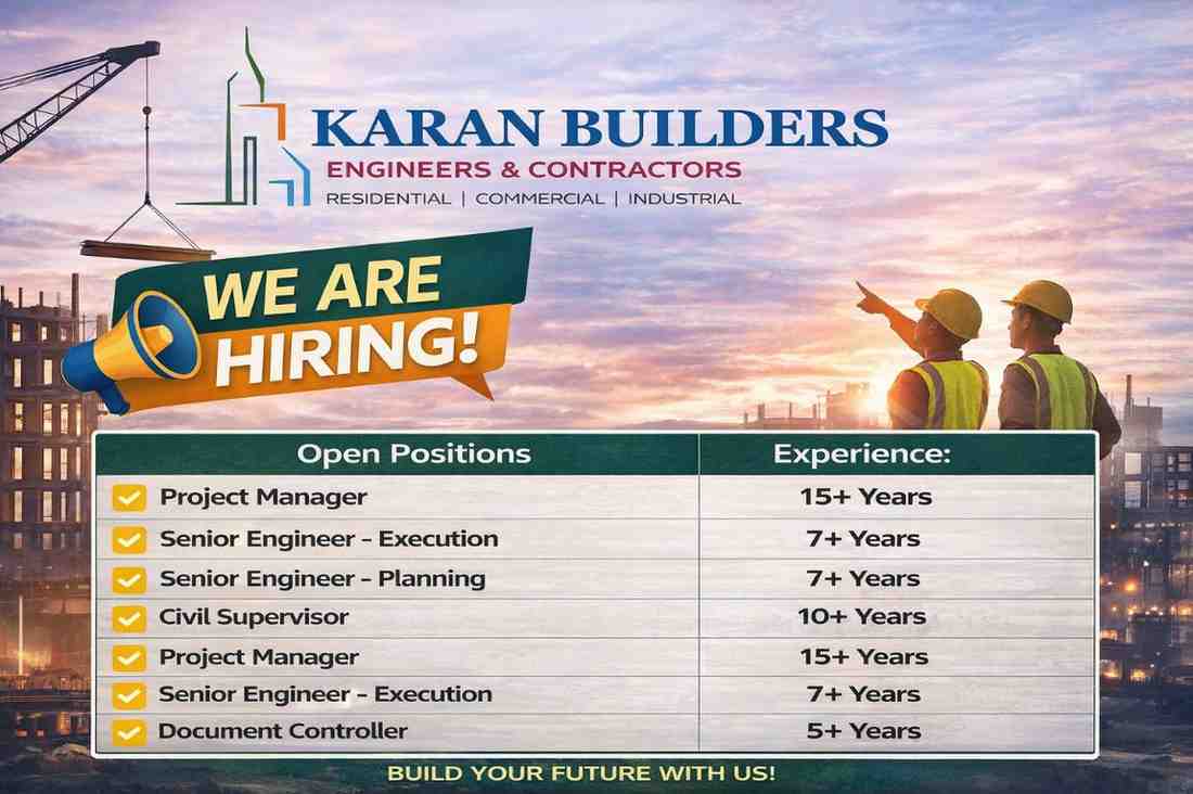 Karan Builders Recruitment 2026 | Project Manager, Engineer & Supervisor Jobs in Pune