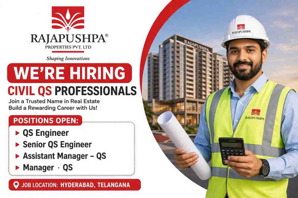 Rajapushpa Properties Hiring 2026 | QS Engineer Jobs Hyderabad | Quantity Surveyor Jobs