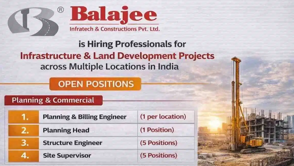 Balajee Infratech Recruitment 2026 | Planning Billing Engineer Jobs | Infrastructure Project Hiring India