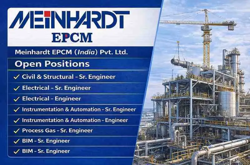 Meinhardt EPCM India Recruitment 2026 | Design Engineer Jobs in Vadodara (Civil, Electrical, Instrumentation, BIM)