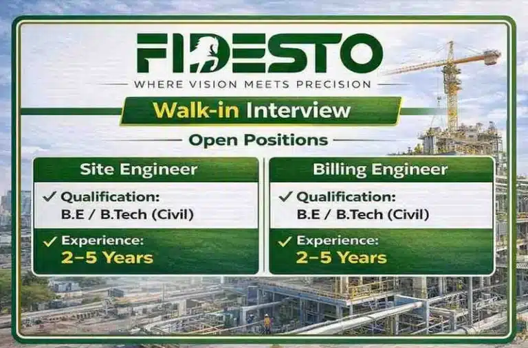 Fidesto Projects Recruitment 2026 | Site Engineer & Billing Engineer Walk-in Interview in Nagpur