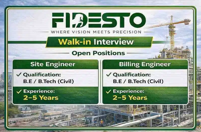 Fidesto Projects Recruitment 2026 | Site Engineer & Billing Engineer Walk-in Interview in Nagpur