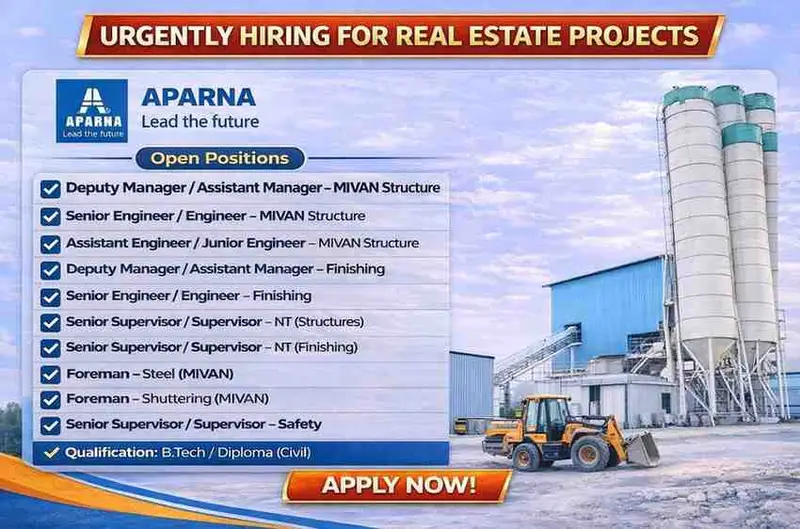 Aparna Constructions Walk-in Interview 2026 | MIVAN, Finishing, Supervisor & Safety Jobs in Hyderabad