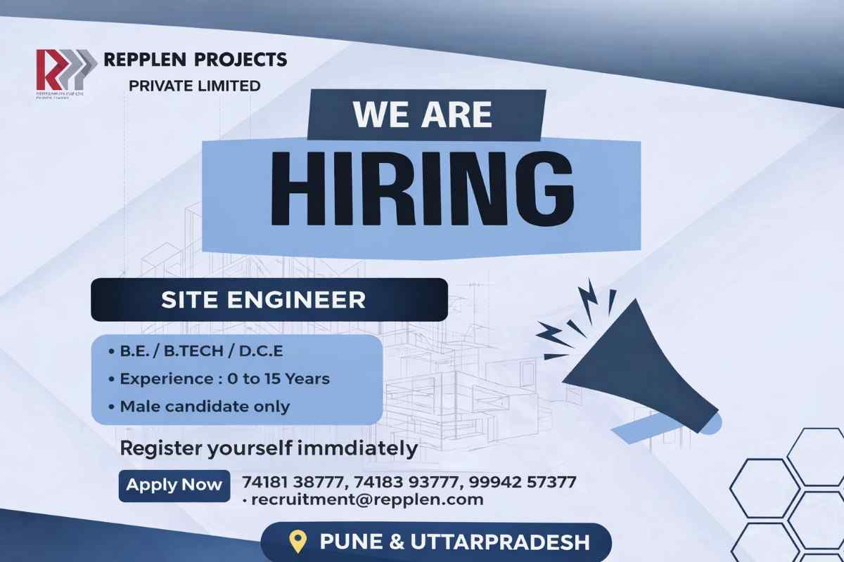 Repplen Projects Pvt Ltd Recruitment 2026 | Site Engineer Jobs in Pune & Uttar Pradesh | Freshers Eligible