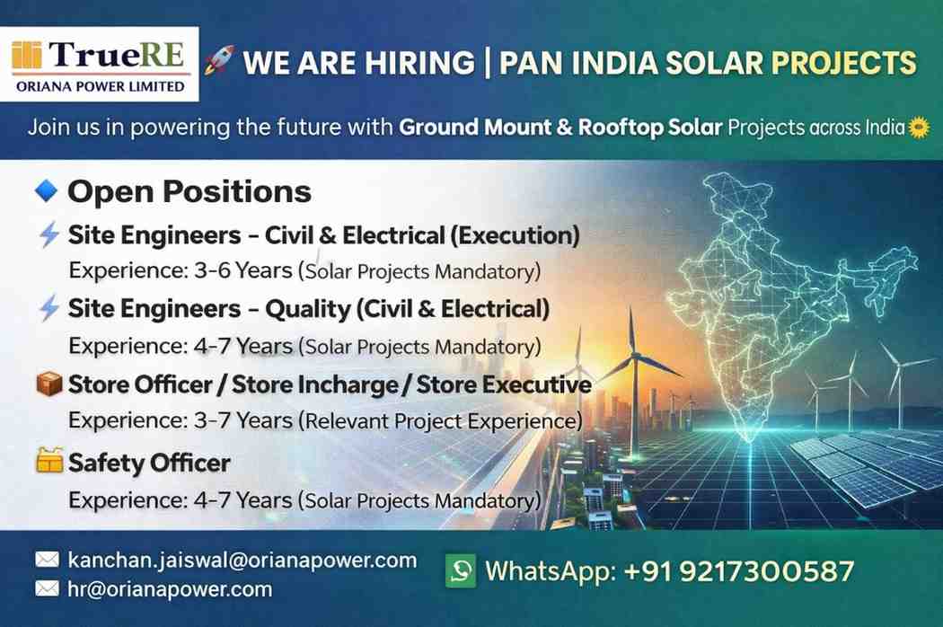 TrueRE Orelana Power Limited Recruitment 2026 | Solar Project Jobs PAN India | Site Engineer Hiring