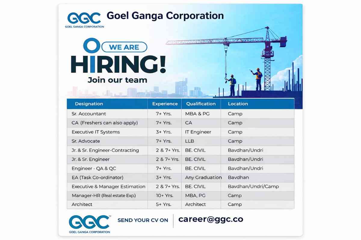 Goel Ganga Corporation Recruitment 2026 | Construction & Corporate Jobs in Pune