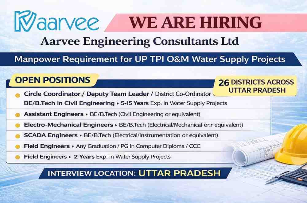 Aarvee Engineering Consultants Ltd Recruitment 2026 | Water Supply Project Jobs in Uttar Pradesh