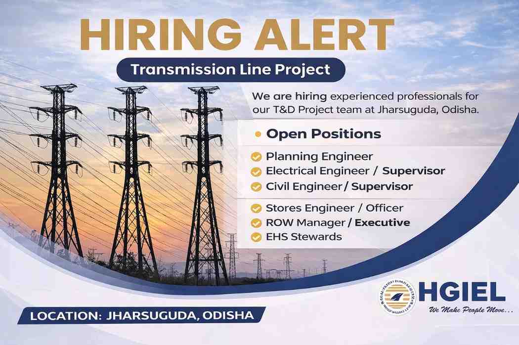 H G Infra Engineering Ltd Recruitment 2026 | Transmission Line Project Jobs in Odisha