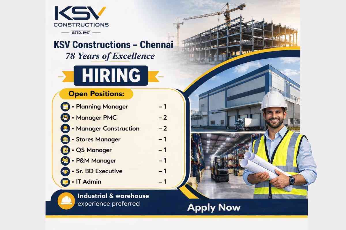 KSV Constructions Recruitment 2026 | Chennai Jobs | Manager & Executive