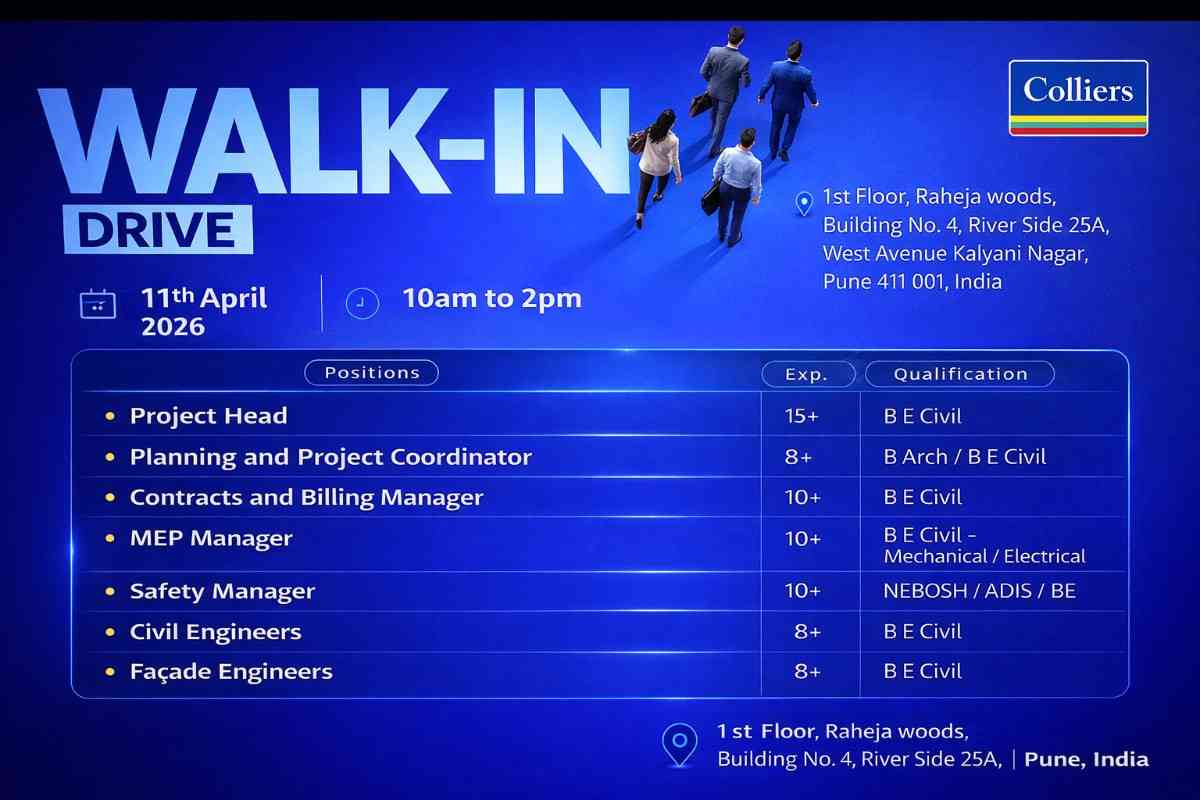 Colliers Walk-in Drive 2026 | Civil, MEP, Planning Jobs in Pune & Mumbai | Real Estate Hiring